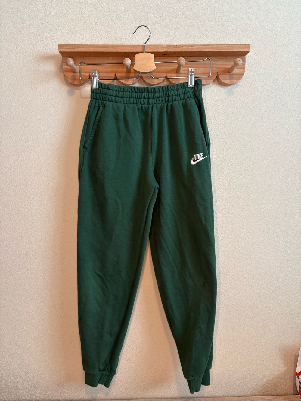 Nike Kids Dark Green Fleece Joggers with White Logo
